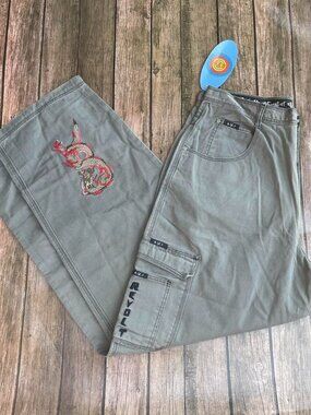 Vintage 90's Y2K NWT Deadstock RVT Dragon Carpenter Cargo Pants Streetwear 34x34